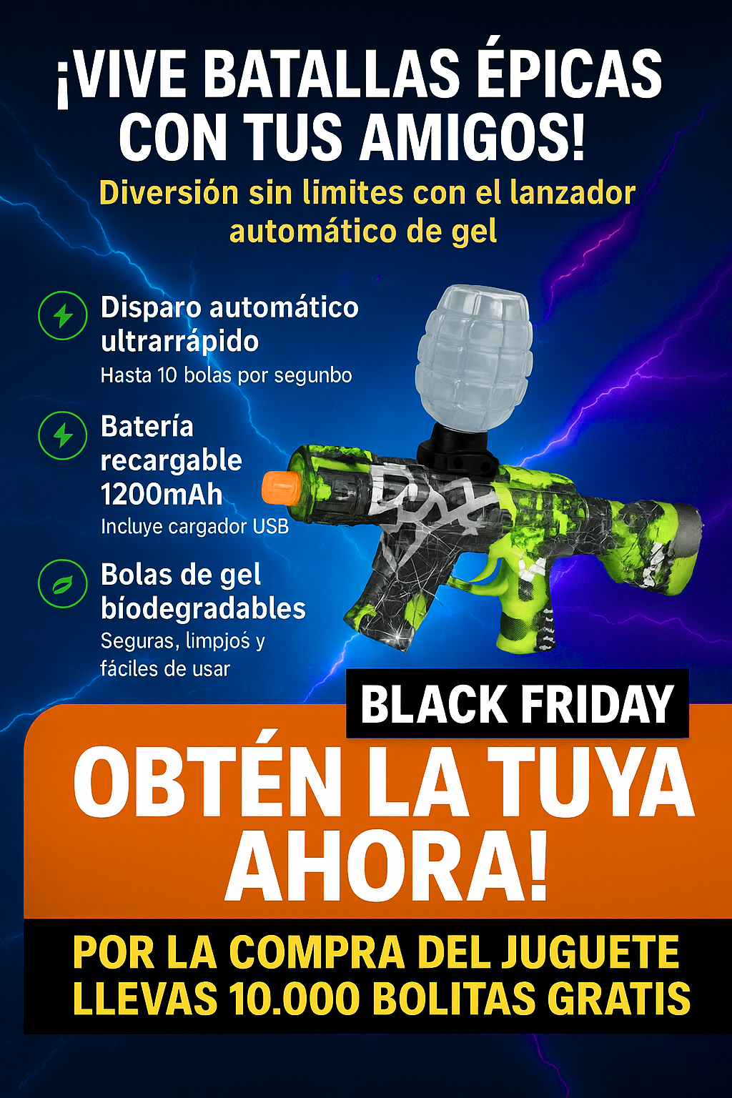 Pistola de Hidrogel Modelo: Ak 47 + 10.000 Bolitas gratis